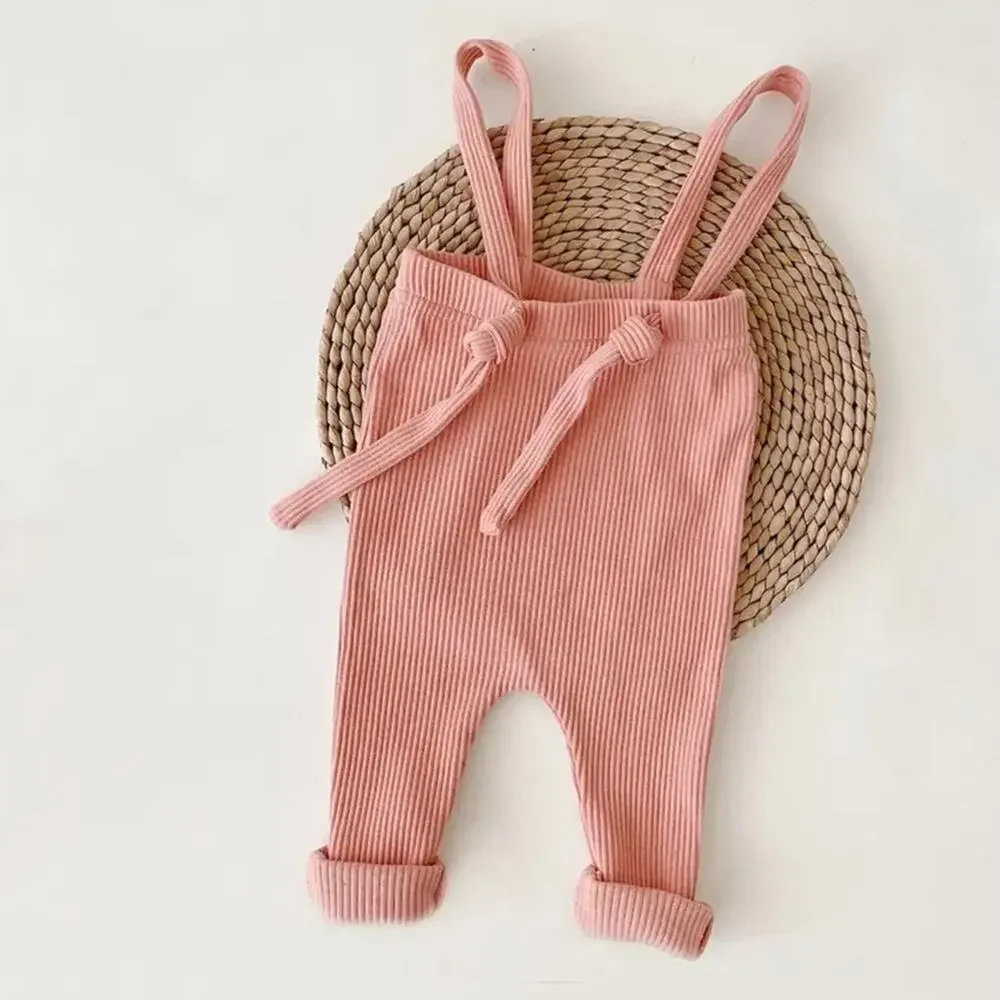 New pink cotton baby, toddler leggings with straps 3-6 months